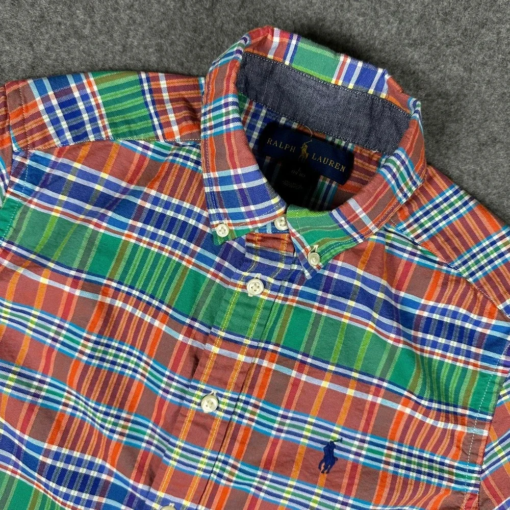 Ralph Lauren Boys Plaid Short‎ Sleeve Button Down Shirt Large (14-16) Colorful